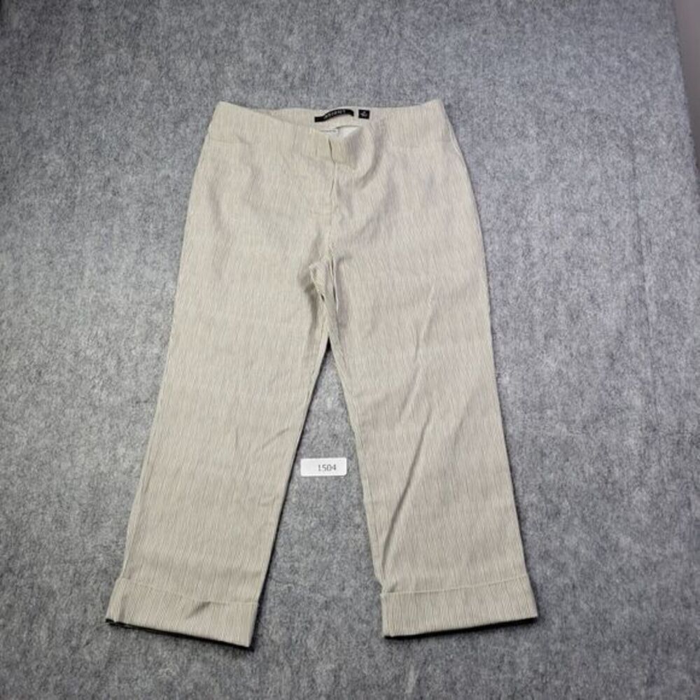 Insight Women Pants 14 Capri Cropped Stretchy Stripped Elastic Waist Pull On Tan